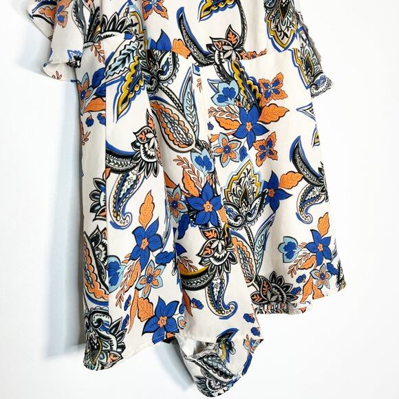 Ark & Co Boho Paisley Floral Print Ruffle Shorts Romper Cream Blue Orange - Picture 5 of 14